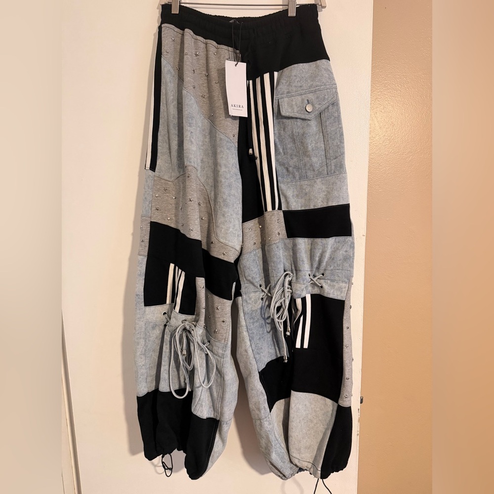 AKIRA Patchwork Joggers - Black and Gray